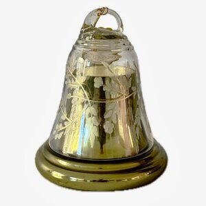 SALE  Etched Glass Bell Cloche Candle Pine Cedarwood Scented Soy Wax Gold Jar